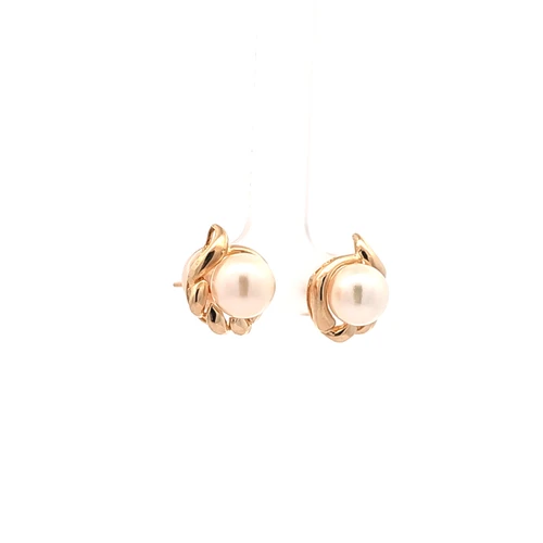 14K Yellow Gold Pearl Stud Earrings 42003640 | Shin Brothers*