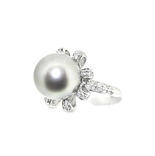 18K White Gold South Sea Pearl and Diamond Ring 12000013 | Shin Brothers* 