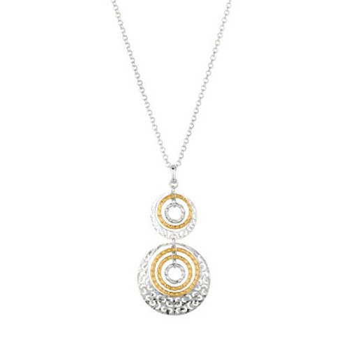 RHODIUM AND YELLOW PLATED POLISH SILVER CHAIN W / PENDANT