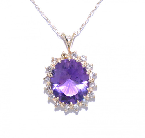 14K Yellow Gold 6.21ct Amethyst 0.57ct Diamond Oval Pendant 51000949 | Shin Brothers*