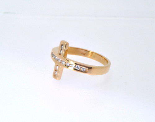 14K Yellow Gold Diamond Cross Ring  11003148
