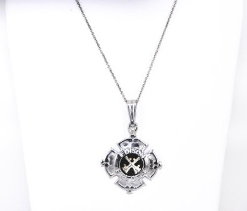 Sterling Silver Onyx Edison Fire Department Badge Charm | Shin Brothers