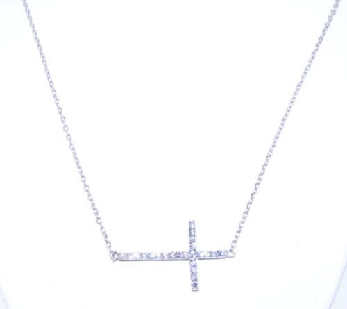 Silver CZ Cross Charm with 17" Chain 83010382 | Shin Brothers*