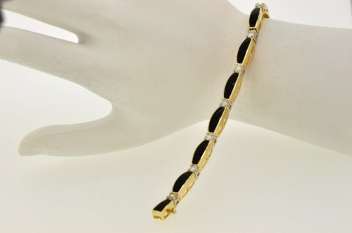 14K Yellow Gold Ladies' Diamond/Onyx Bracelet 12015379 | Shin Brothers*