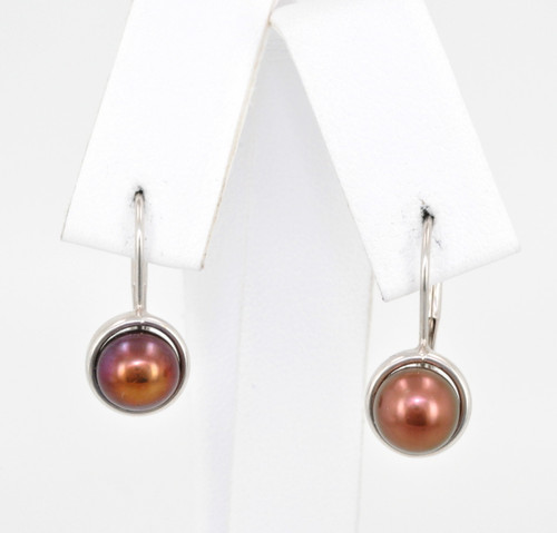 14K White Gold Black Freshwater Pearl Lever Back Earrings 42001863 | Shin Brothers* 