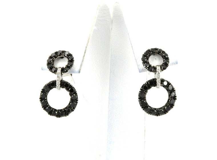 14K White Gold 1ct Black & White Diamond Hanging Circle Earrings 41000931 | Shin Brothers*