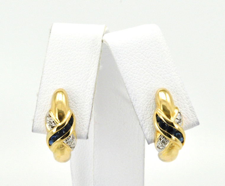 14K Yellow Gold Sapphire/Diamond Crisscross Earrings 42002059 | Shin Brothers*