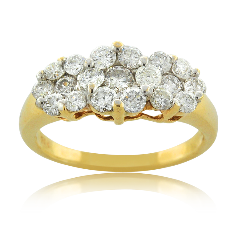 14K Yellow Gold Diamond triple Flower Ring  11000076  | Shin Brothers* 