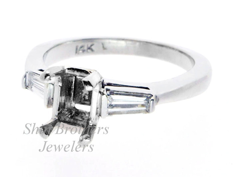 14K White Gold Rectangular Engagement Ring Setting with Baguette Diamonds 11001003  | Shin Brothers*