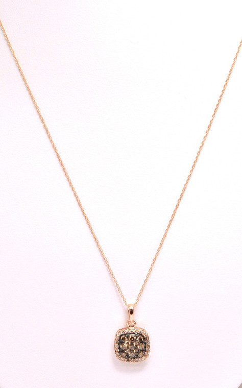 14K Pink Gold White & Champagne Diamond Square Necklace 31000421 | Shin Brothers*