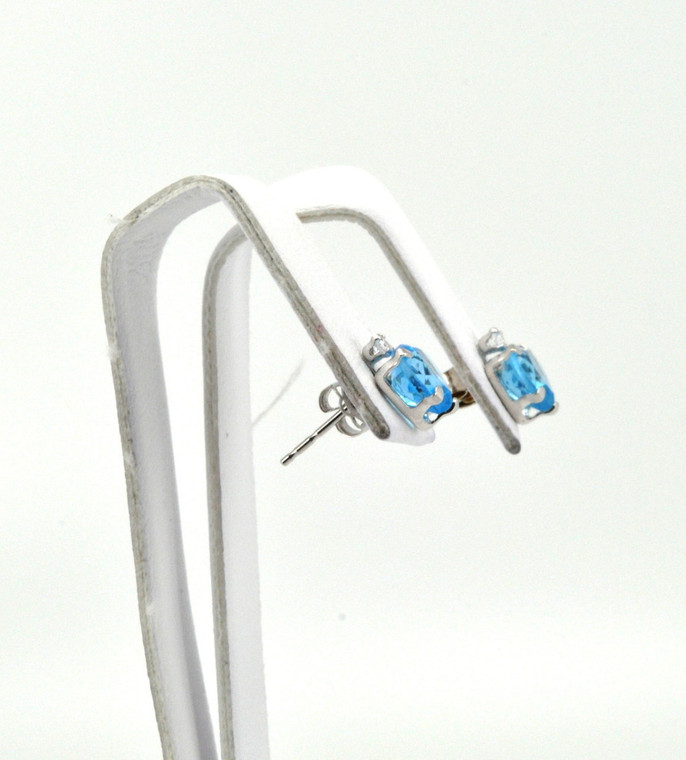 49000090 14K White Gold Blue Topaz and White CZ Stud Earrings