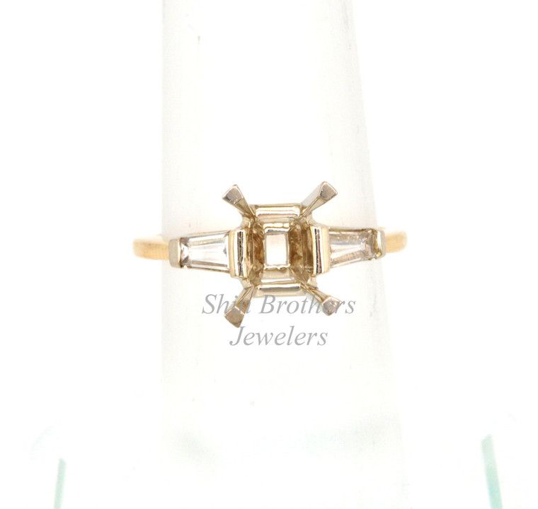 14K Yellow Gold Emerald-Cut Diamond Engagement Ring Setting