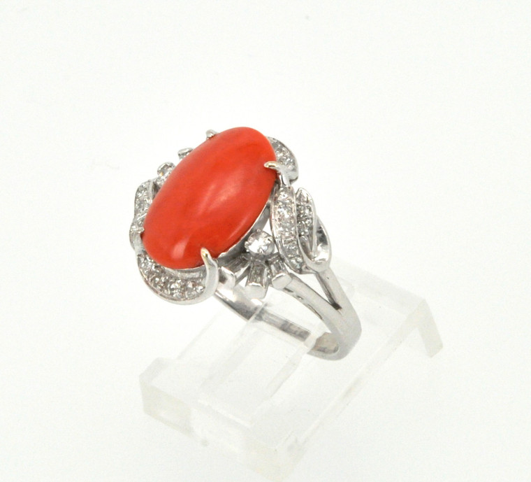 14K White Gold Coral and Diamond Ring 12002142 | Shin Brothers* 