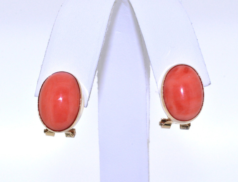 14K Yellow Gold Coral Omega Back Earrings 42002197  | Shin Brothers* 