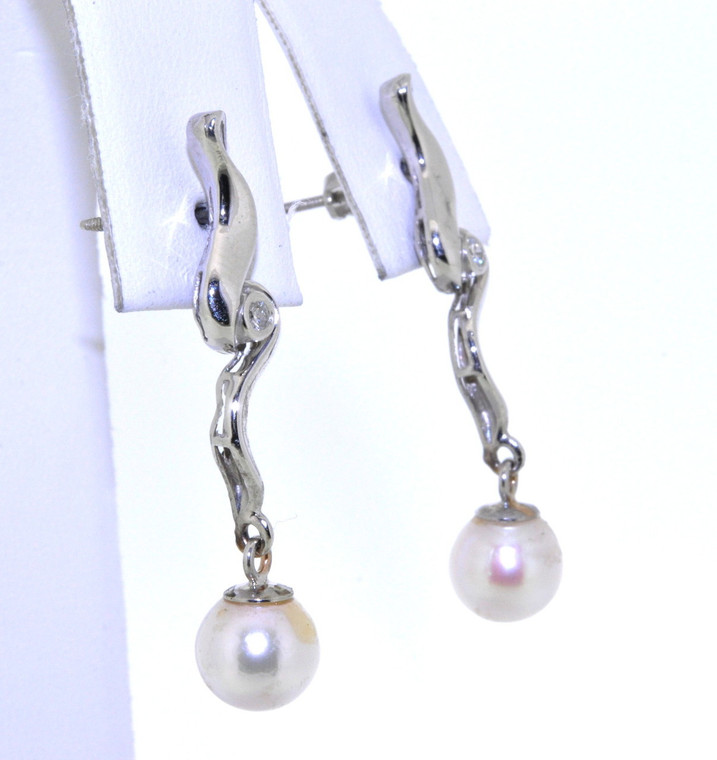 42001203 14K White Gold Diamond/Pearl Earrings