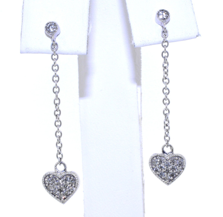 14K White Gold Hanging Diamond Heart Earrings 41000225 | Shin Brothers*