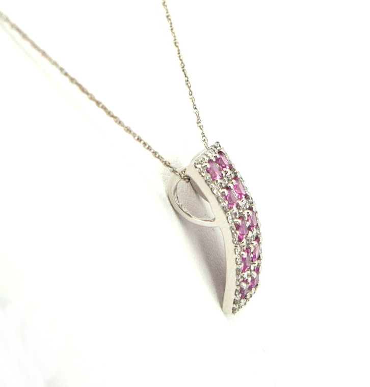14K White Gold Diamond and 1.4ctw Pink Sapphire Slide Pendant 52000870
