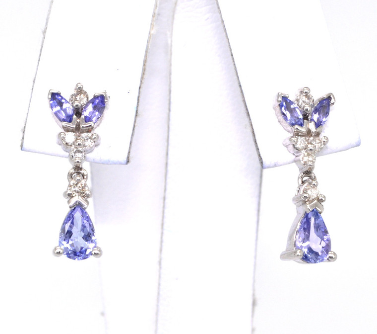 14K White Gold Dangling Tanzanite/Diamond Earrings 42000031 | Shin Brothers*