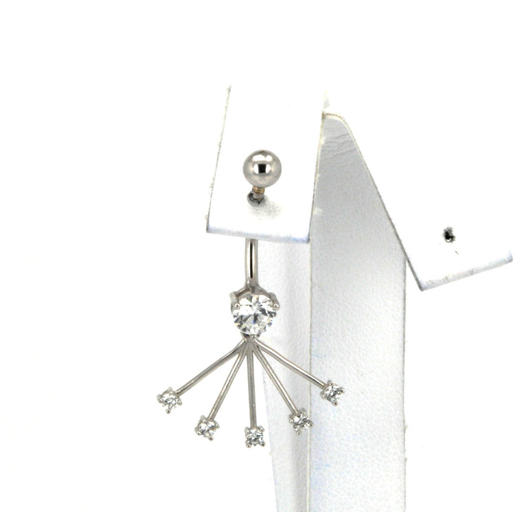 14K White Gold CZ Fan Belly Ring 52001487 | Shin Brothers*