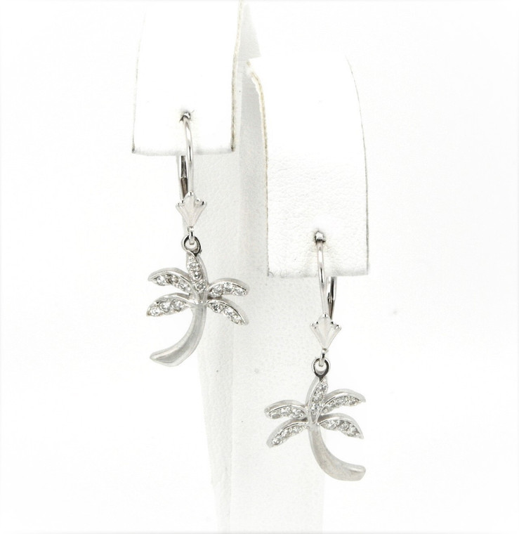 14K White Gold Diamond Palm Tree Earrings | Shin Brothers* 41060404