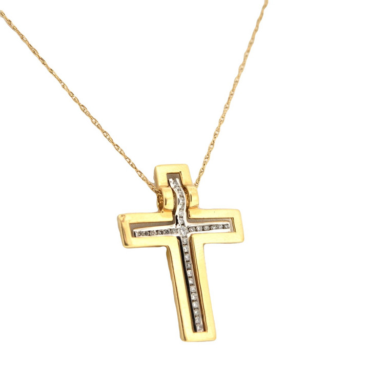 14K Two Tone Gold Diamond Cross w 18" 51001577  | Shin Brothers* 