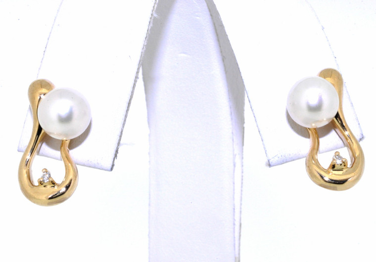 14K Yellow Gold Diamond Freshwater Pearl Earrings 42002170 | Shin Brothers*