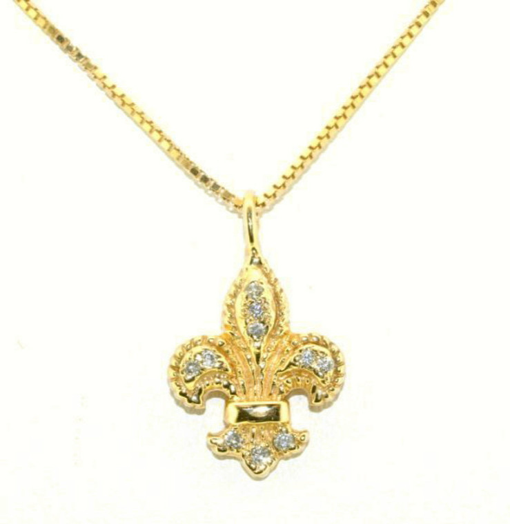 14K Yellow Gold Diamond Fleur-de-lis Pendant with 18" Box Chain 51001114/30001337