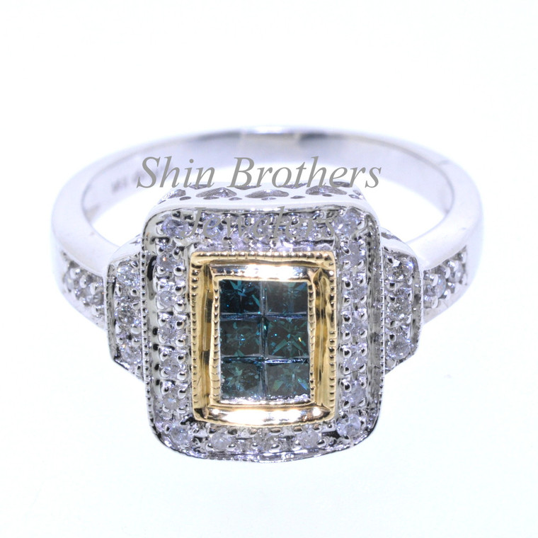 14K Two Tone Gold  Blue and White Diamond Ring 11005760  | Shin Brothers* 
