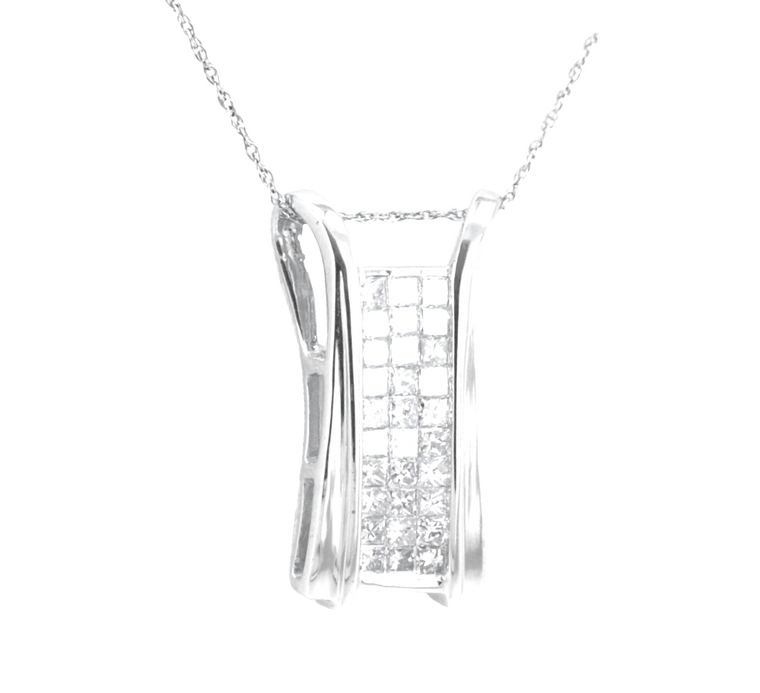 14K White Gold Fancy 1.0ctw Diamond Pendant with 16" White Gold Cable Chain 31000235/30002285