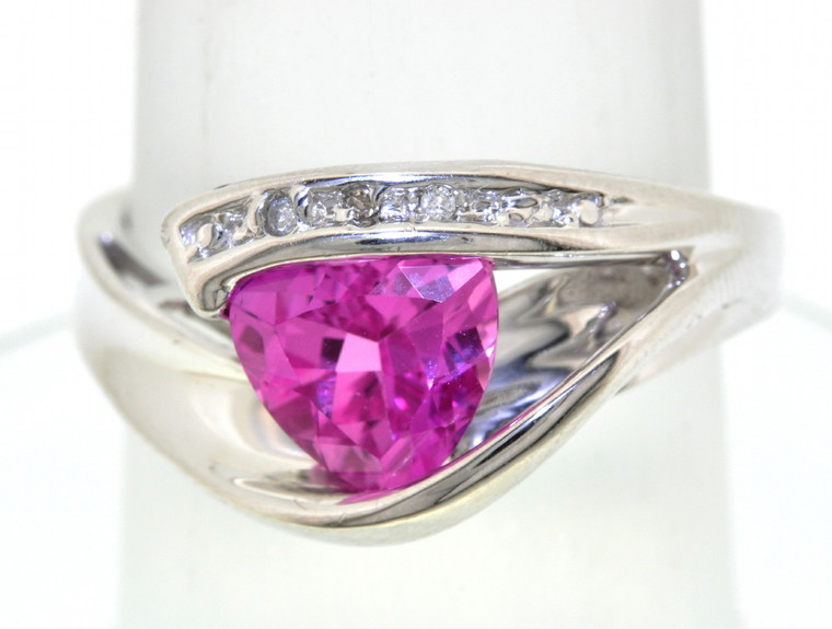 10K White Gold Diamond and Synthetic Pink Stone Ring 19210033  | Shin Brothers* 