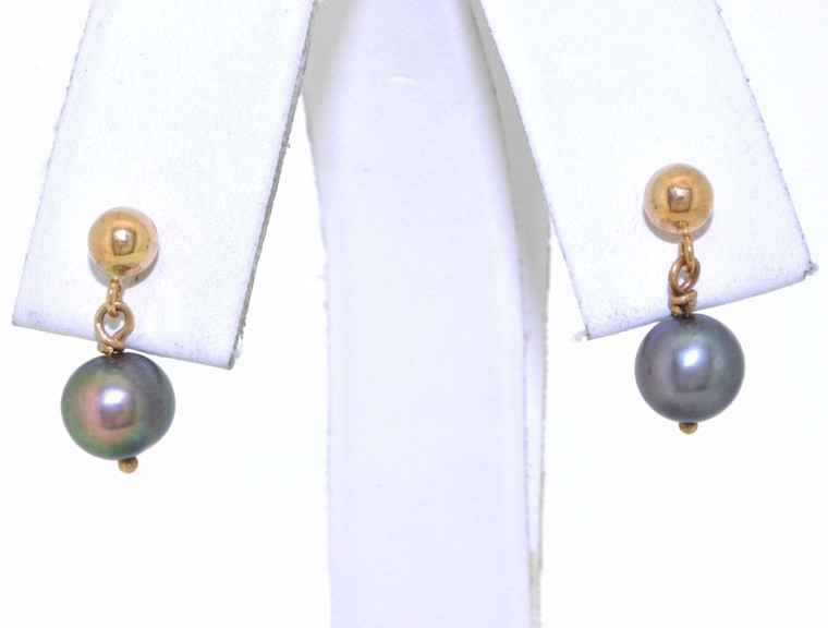 14K Yellow Gold Black Pearl Earrings 42002221