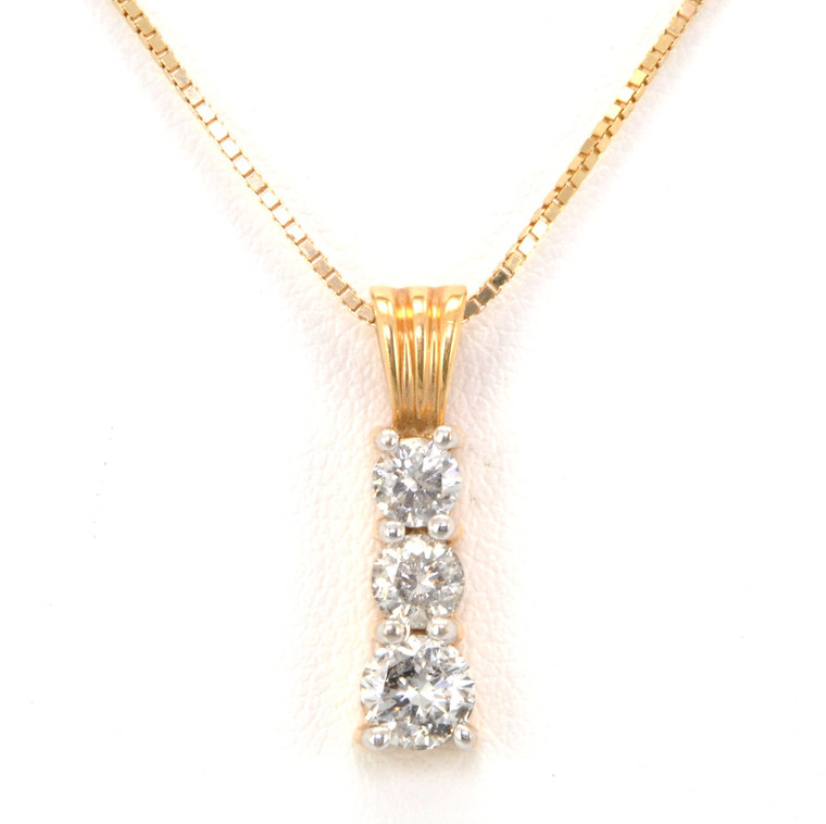 14K Yellow Gold 1.0ctw Diamond Past/Present/Future Charm with 18" Box Chain 51000619