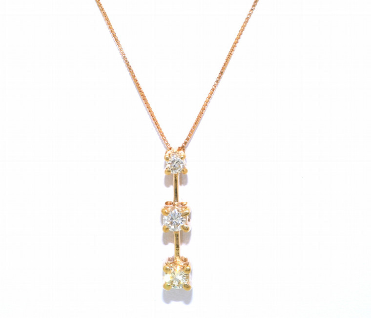 14K Yellow Gold Diamond Past/Present/Future Necklace