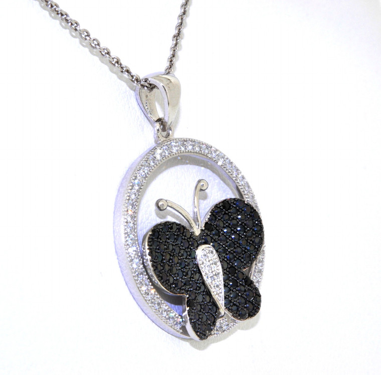 Silver Black/White CZ Butterfly Circle Pendant with Chain 85210437/83010347