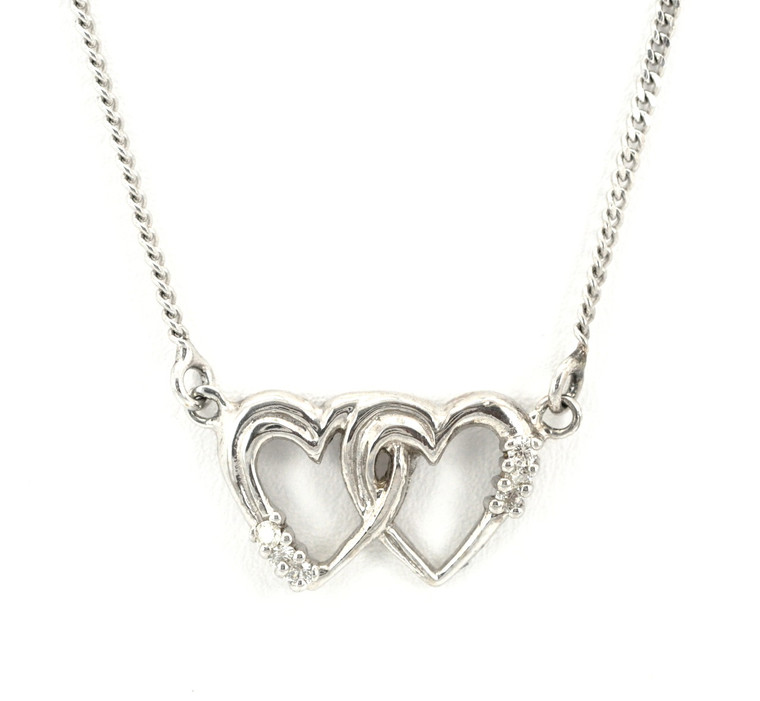 14K White Gold 18" Diamond Double Heart Necklace 31000278 | Shin Brothers*