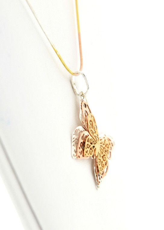 Sterling Silver and Pink Gold Butterfly Necklace 83010399