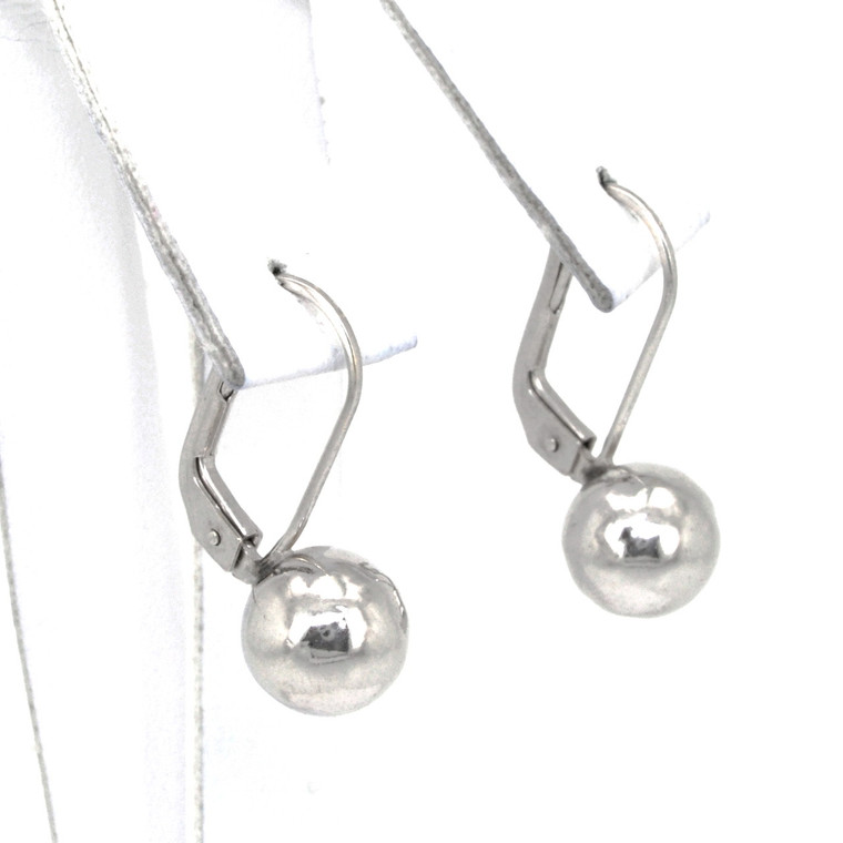 14K White Gold Ball Lever Back Hanging Earrings | Shin Brothers* 