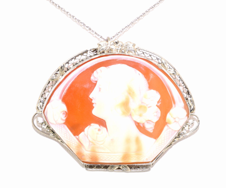 14K White Gold Antique Cameo Pin 52001575