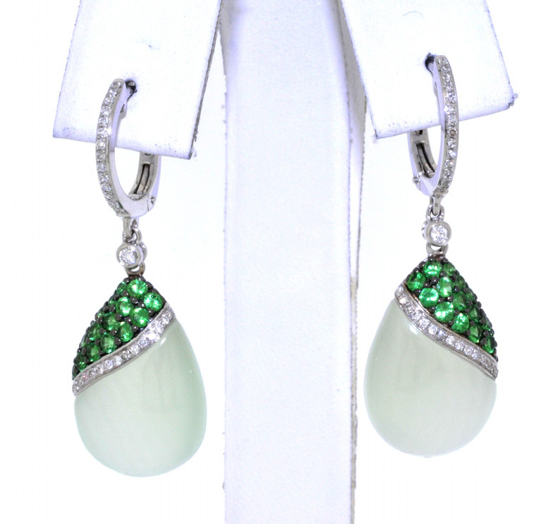14K White Gold Green Garnet / Carbonate Drop Earrings with Diamonds 42002266 | Shin Brothers*