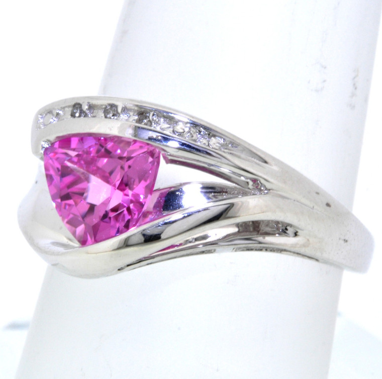 10K White Gold Pink CZ Ring with Diamonds 12002226