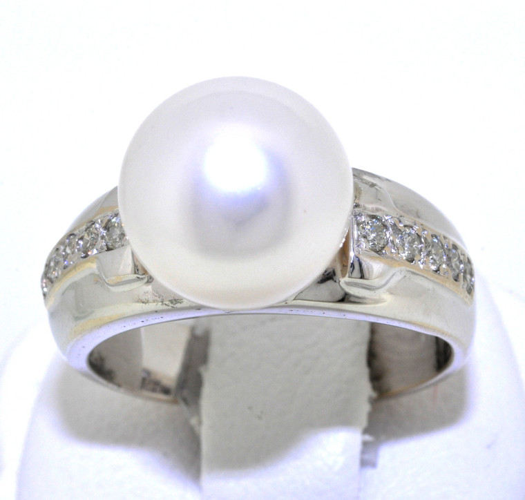 14K White Gold Cultured  Pearl Diamond Ring 12002246  | Shin Brothers* 