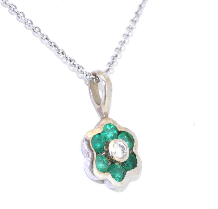 14K White Gold Emerald and Diamond Flower Charm 52000981