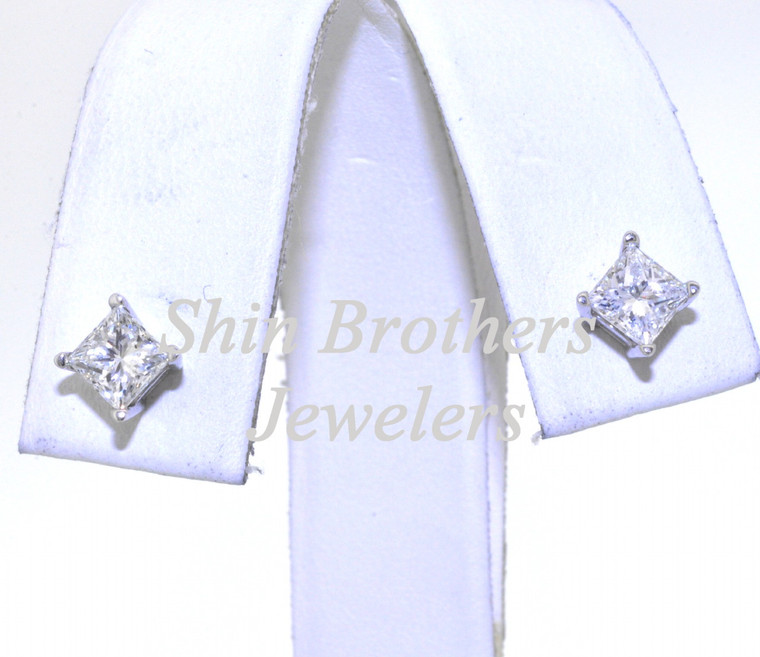 14K White Gold Princess Cut Diamond Stud Earrings 41060645 | Shin Brothers*