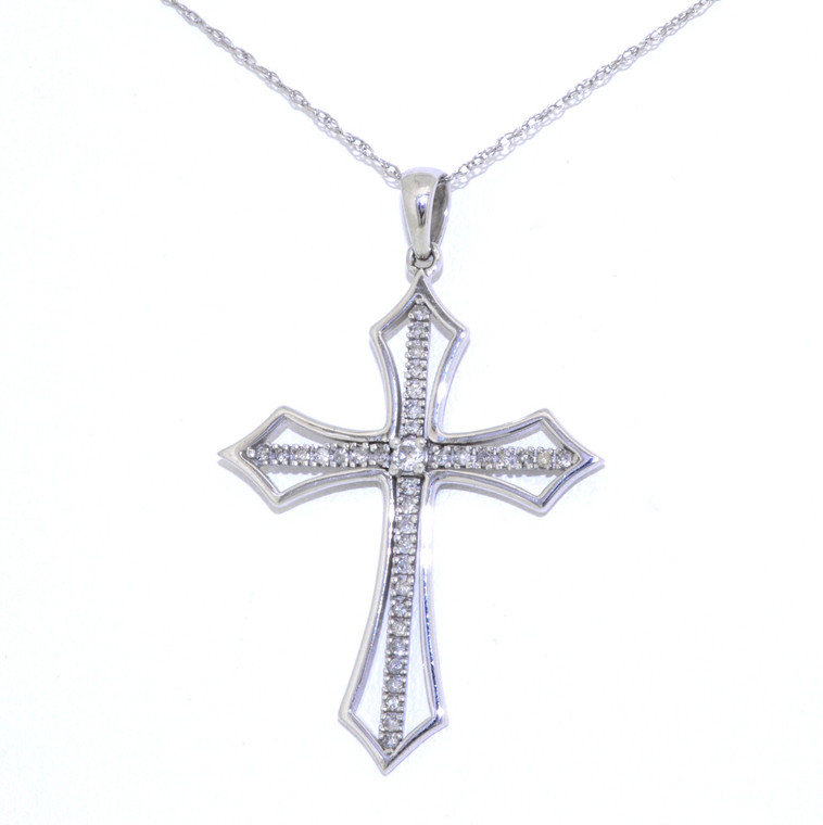 14K White Gold 0.20ctw Diamond Cross Charm with 18" Rope Chain 31000487