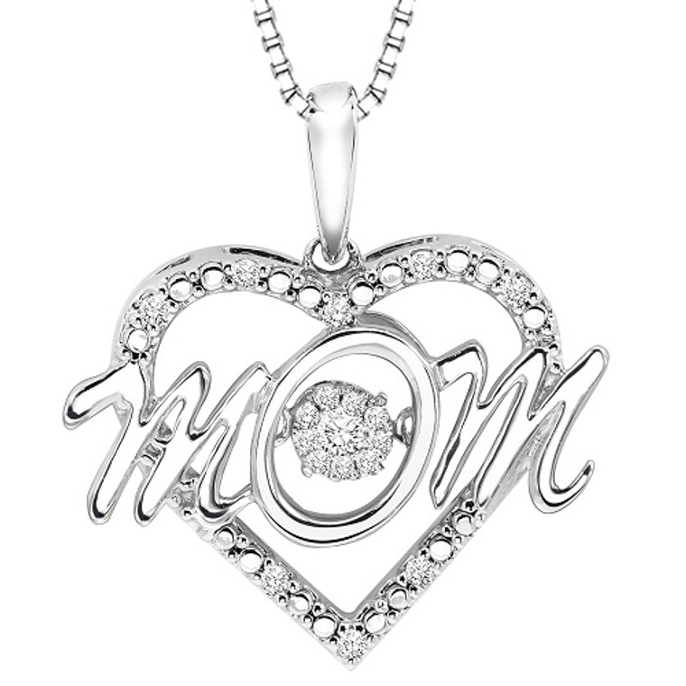 Silver & Diamond MOM ROL Pendant With 18" Chain