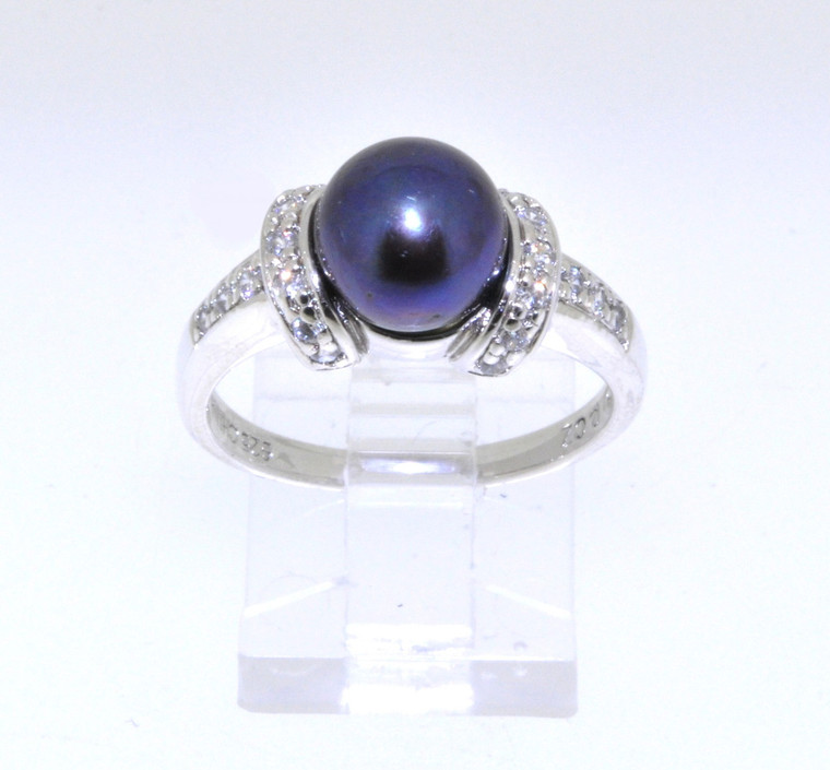 Sterling Silver Cultured Black Pearl/CZ Rings 81010246