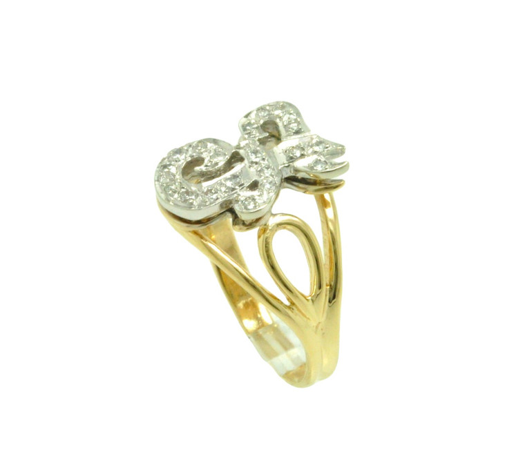 14K Two Tone Gold Diamond Initial "F "Size 5  Ring 11002172  | Shin Brothers* 