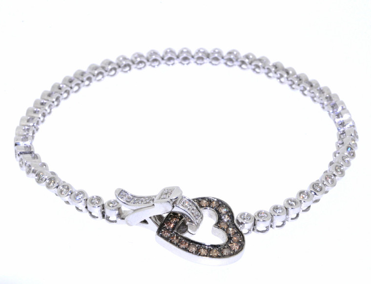 14K White Gold Ladies' Diamond Tennis Bracelet with Heart Clasp 21000477 | Shin Brothers*