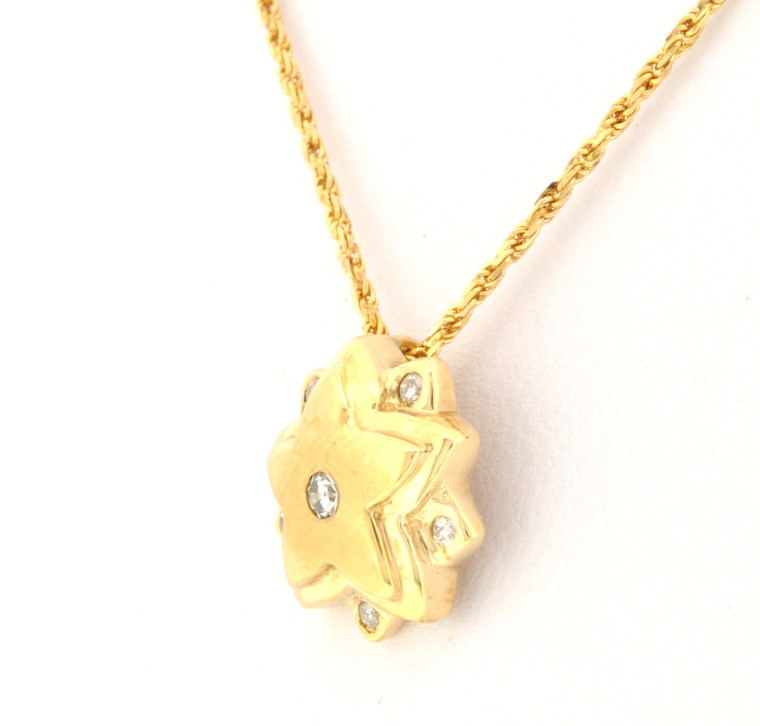 14K Yellow Gold Diamond Star Pendant with 16" Rope Chain 31000512