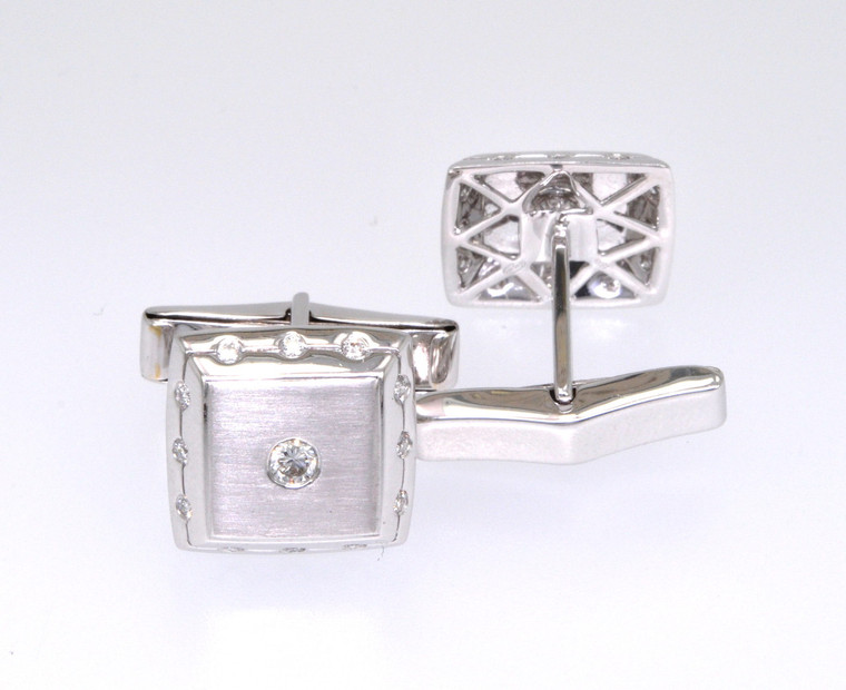 18K White Gold Square Diamond Cuff Links 89910050 | Shin Brothers*